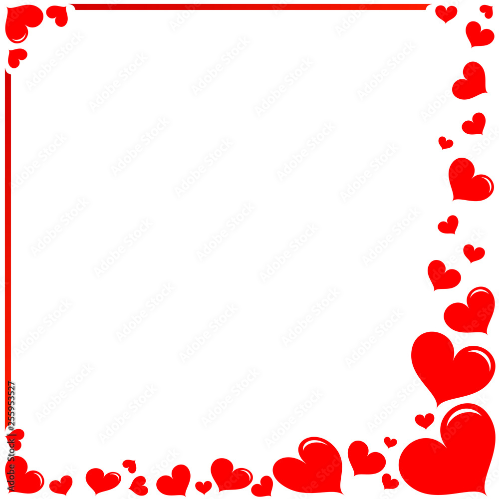 Happy Valentines Day. Frame made from red hearts isolated on white background. Space for text. Vector Illustration