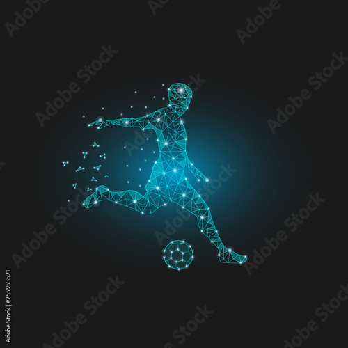Football player form lines, triangles and particle style design. Illustration vector