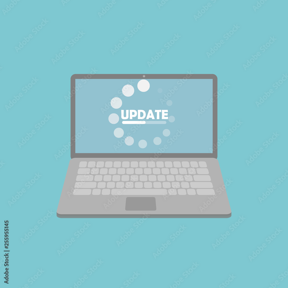 System software update and upgrade concept. Loading process in laptop screen. System software update and upgrade concept. Loading process in laptop screen.