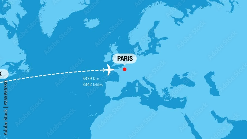 New York to Paris Flight Travel Route Stock Video Adobe Stock