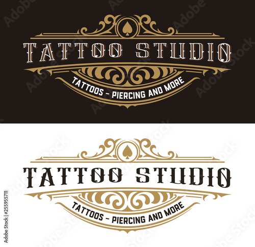 Tattoo logo template with vintage ornaments. Layered