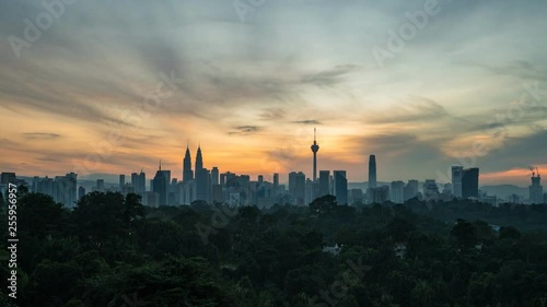 KUALA LUMPUR, MALAYSIA - DECEMBER 22, 2018: 4K Cinematic Time Lapse Footage of Kuala Lumpur city skyline at sunrise with colourful skies.