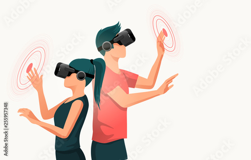 Two Young People Using Virtual Reality Headsets