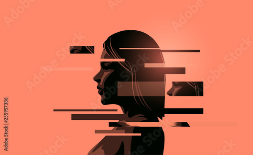 A women coping with stress, mental health. Mindfulness concept vector illustration. photo