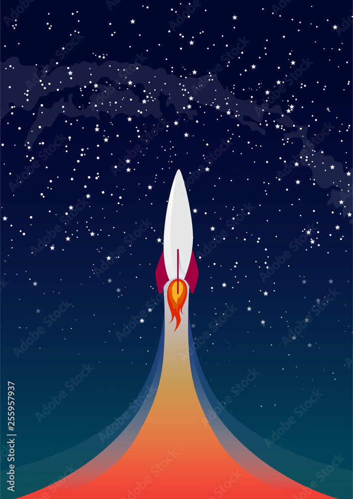 Rocket launch into space,  rocket flies up, Vector Concept. 