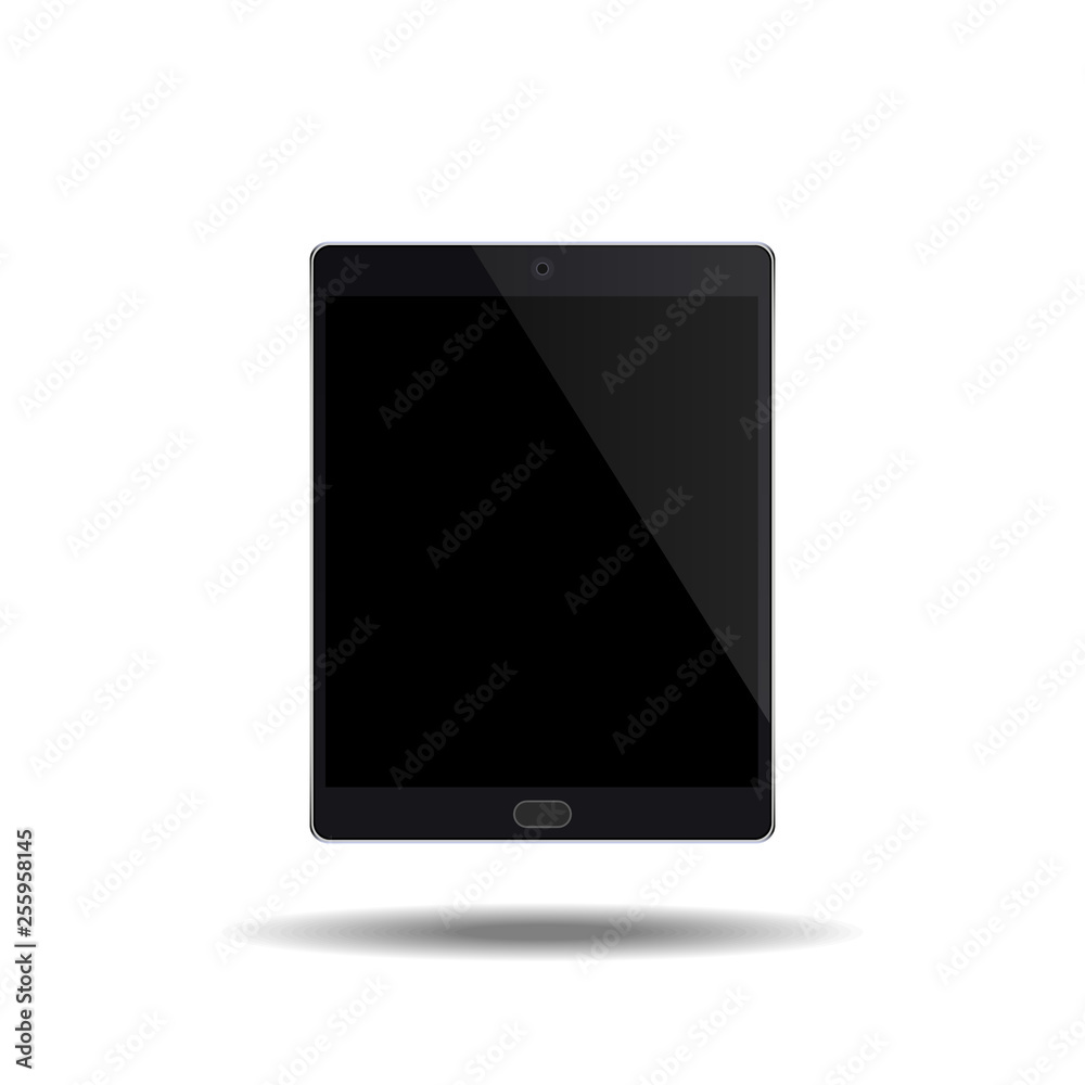 tablet black color with blank touch screen.