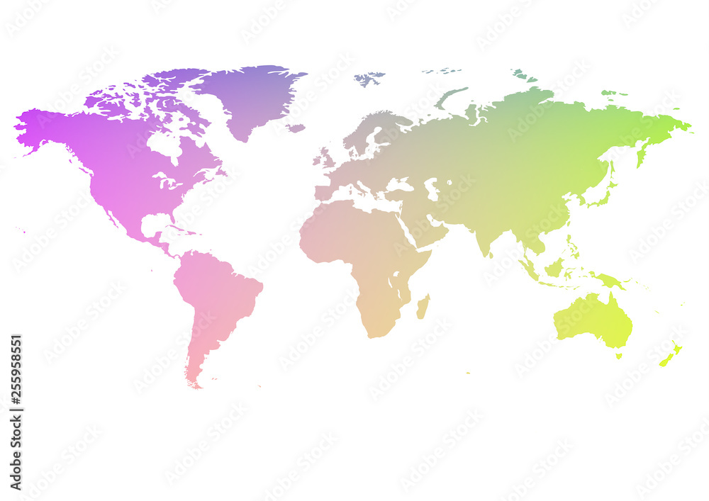 Planet earth, world map stylization with rainbow gradient