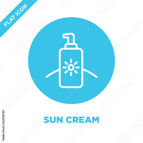 sun cream icon vector from seasons collection. Thin line sun cream outline icon vector  illustration. Linear symbol for use on web and mobile apps, logo, print media.