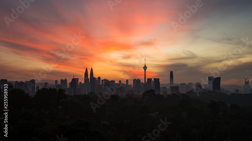 KUALA LUMPUR  MALAYSIA - DECEMBER 22  2018  Kuala Lumpur city skyline at sunrise with colourful skies.