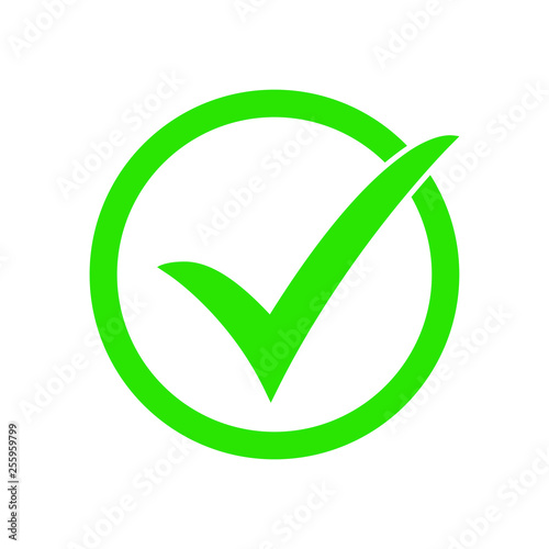 Green tick icon vector symbol, checkmark isolated on white background