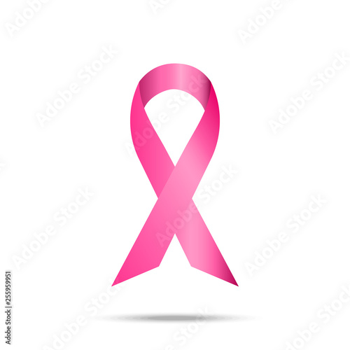 Realistic pink ribbon. Breast cancer awareness symbol. Vector illustration.