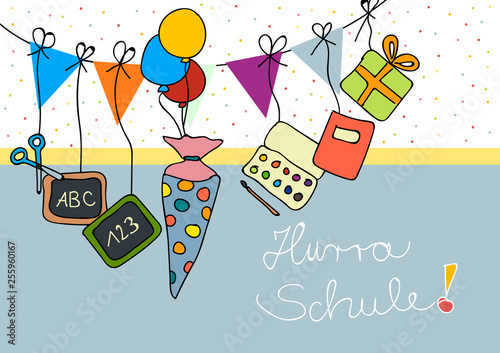 Karte zur Einschulung Schulanfang Erstklässler Hurra Schule