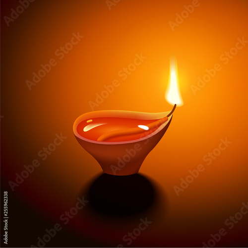 Vector realistic Diwali lamp with flame. Realistic shining candle.