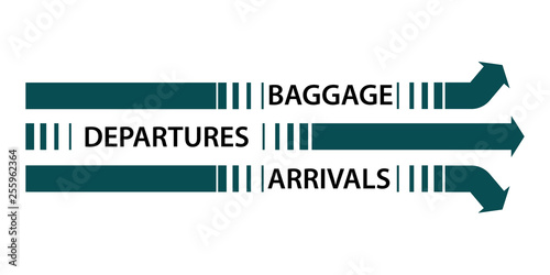 Airport arrow signs at terminal for travel advertising concept. Signs on floor. Vector illustration.