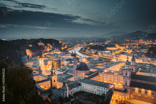 Historic city of Salzburg at twilight  Austria