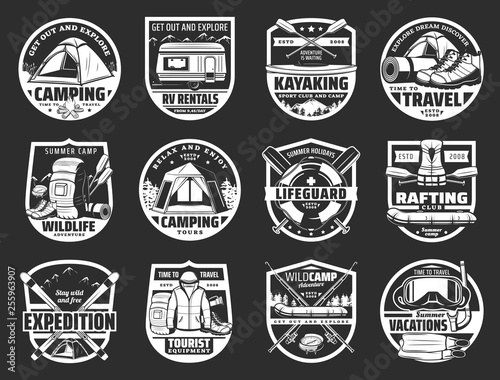 Tourism and travel symbols and signs isolated
