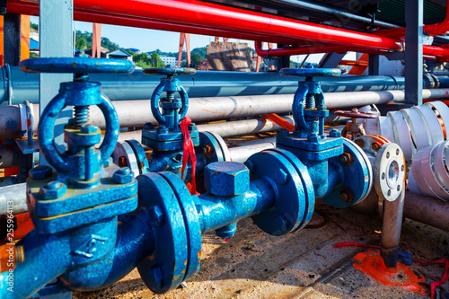 heating system. Pipelines, water pump, valves, manometers.
