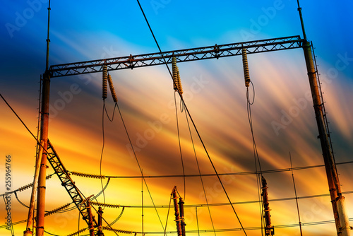 High Voltage electric substation with transformers