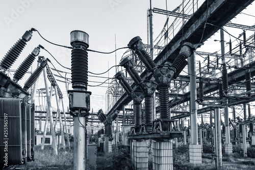 High Voltage electric substation with transformers