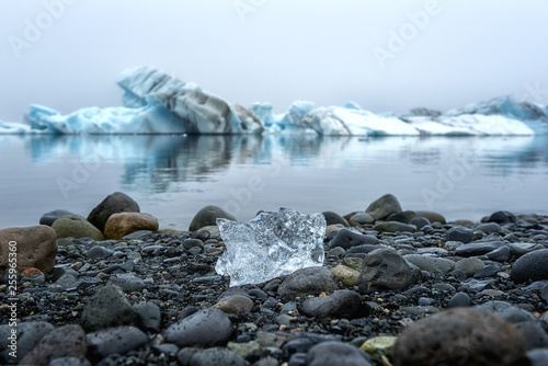 Blue ice of the Jokulsarlon Glacier Lagoon, amazing nature of Iceland, popular tourist attraction