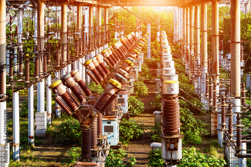 High Voltage electric substation with transformers