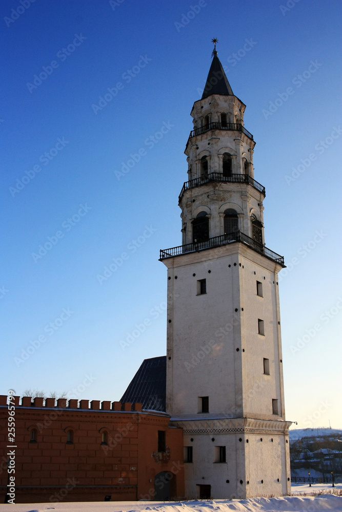 Old leaning tower in the city of Nevyansk