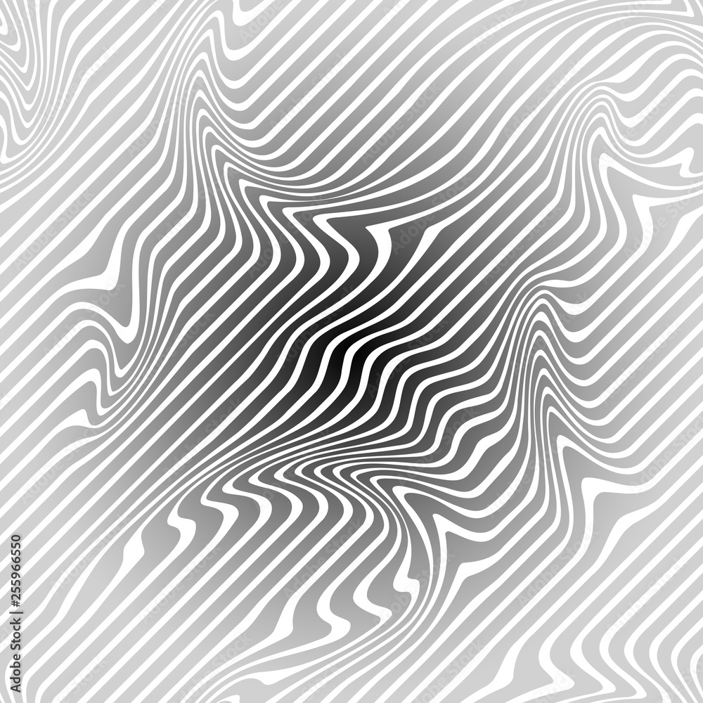 Abstract Illustration of Wave Stripes and Visual Distortion Effect. Optical illusion and Curved lines. Op art.