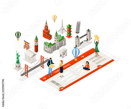 Time to travel - modern colorful isometric illustration