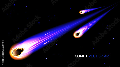 Illustration of a group of comets in vector. It is suitable for being used as an element or a background in science related theme.