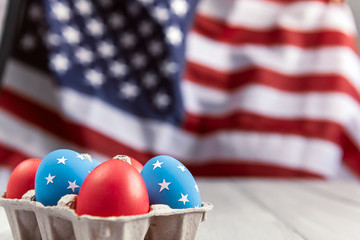 american easter Easter eggs painted in the style of the American flag.