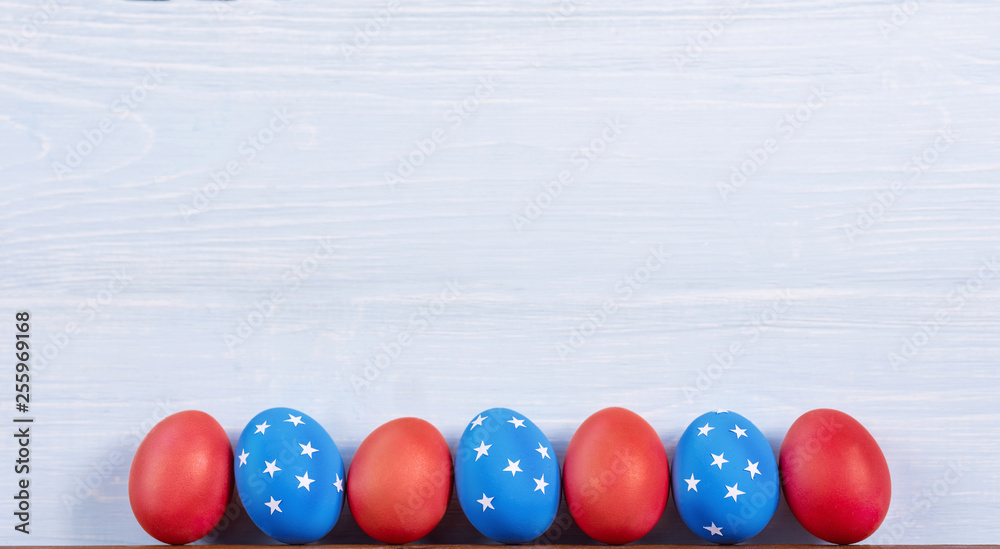 american easter Easter eggs painted in the style of the American flag.
