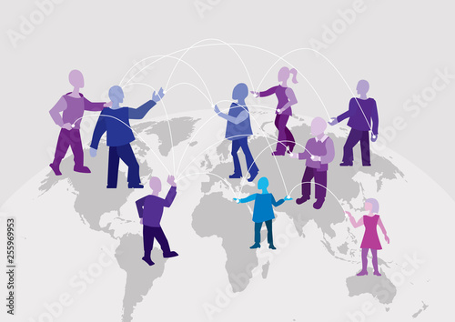 World connection. Different people around the world work together, communicate and exchange information