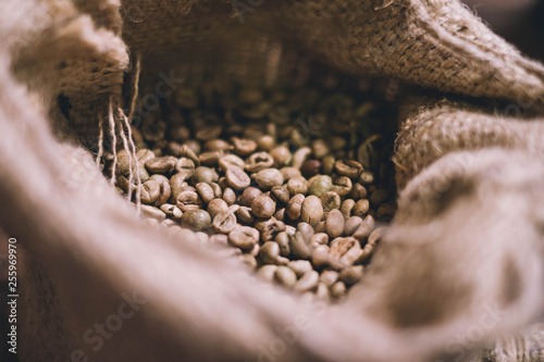 Coffee beans in sacks.