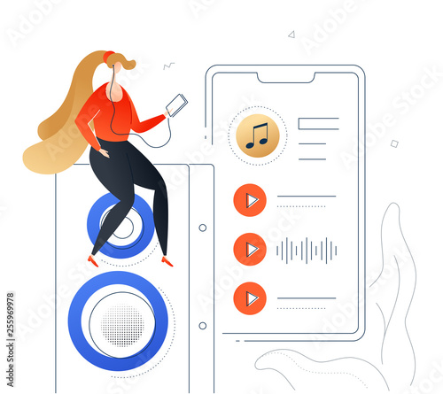 Listening to music - modern colorful flat design style illustration