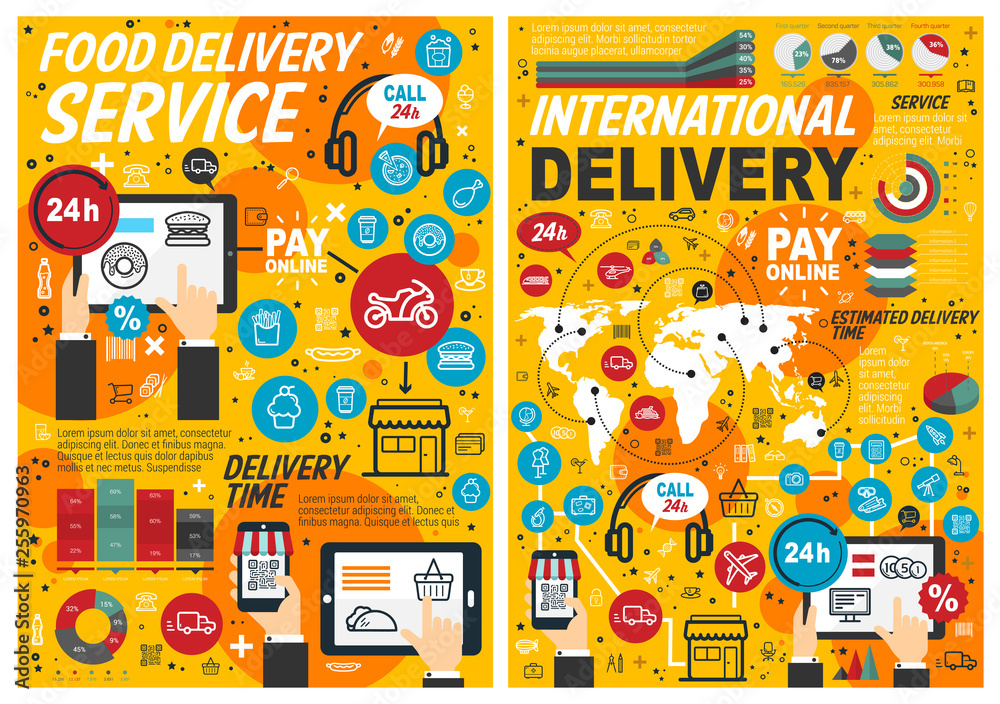 Fast food online delivery service, infographics Fast food online delivery service, infographics