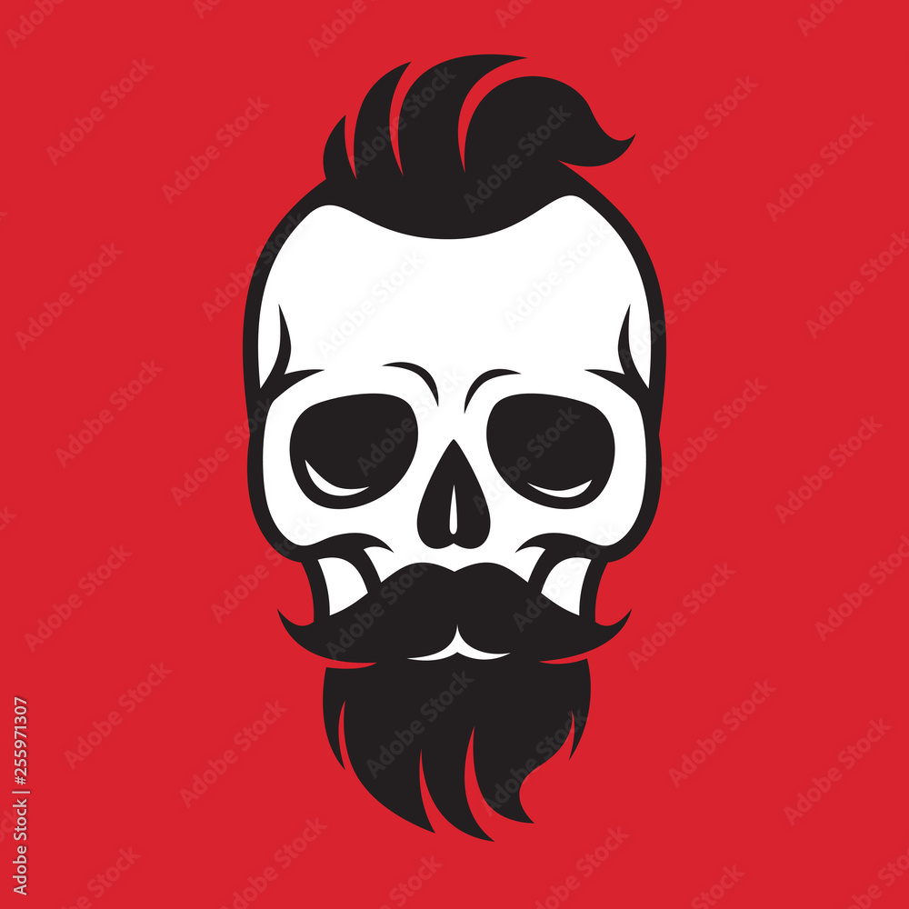 Fototapeta premium sign skull with beard and mustache, for barbershop or halloween
