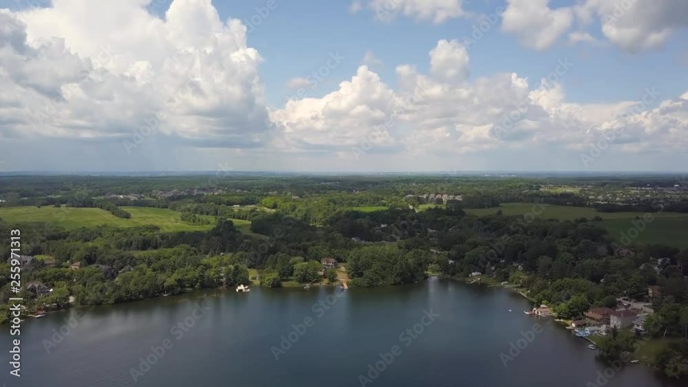 Beatifull Lake, field and forest, country summer clouds background Beatifull Lake, field and forest, country summer clouds background