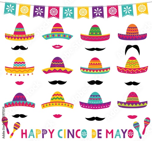 Colorful Mexican sombreros set