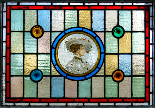 Fotografija Stained glass window. Portrait of women in stained glass