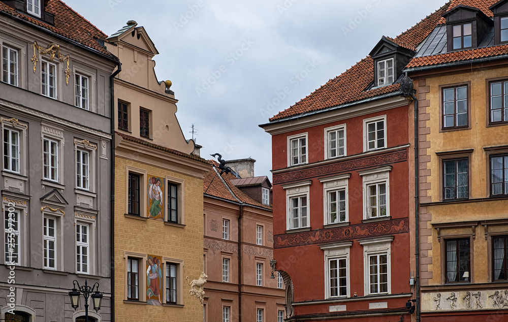 Colourful houses in Warsaw Old Town.
