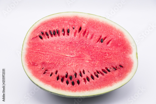 Close up slice of watermelon on white background.