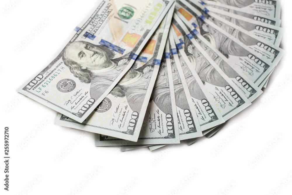 fan of new hundred dollar bills isolated on white background Feng Shui fan of new hundred dollar bills isolated on white background Feng Shui