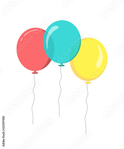 Bunch of balloons in flat style. blue red yellow bright balloons