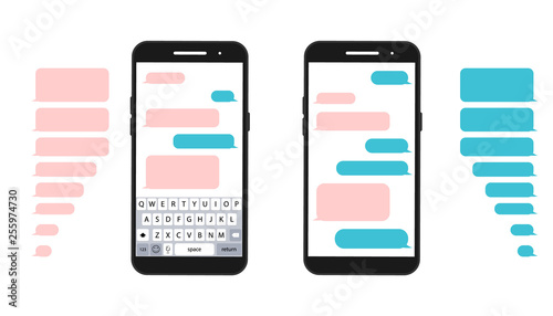 Place your own text to the message Bubbles. Realistic mobile phone with messaging interface. Phone Message