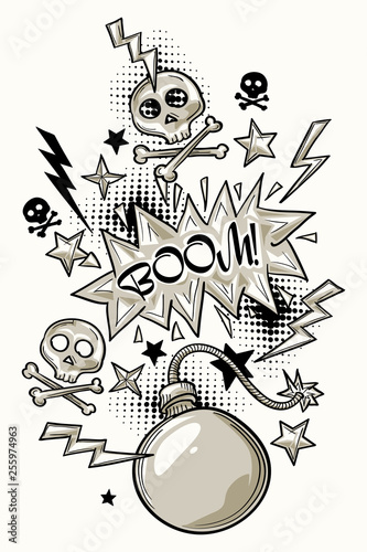 Cartoon retro bomb explosion