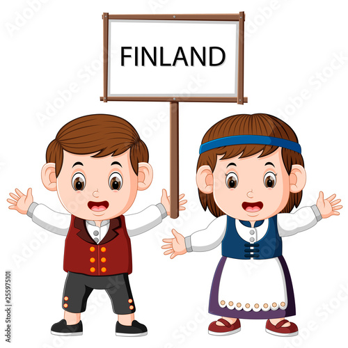 Cartoon finland couple wearing traditional costumes