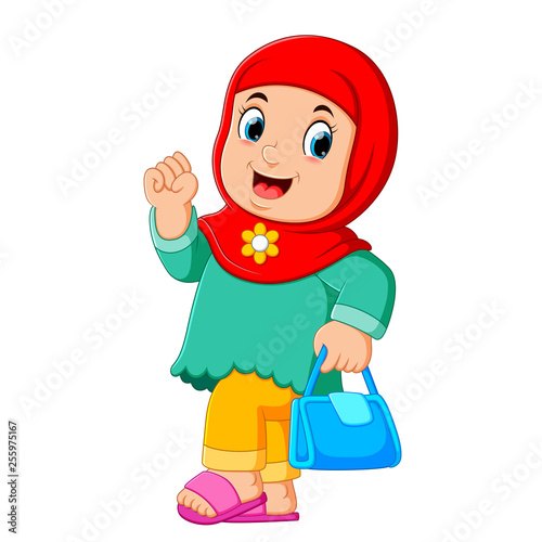 Cartoon Arab women character with hijab carrying