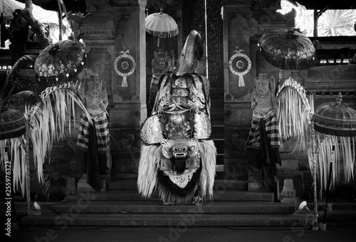Photograph of barong in traditional balinese dance performance.