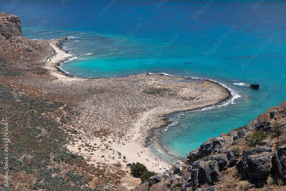 Greek island of Crete. Sea. Sand. Rocks. Mountains.
