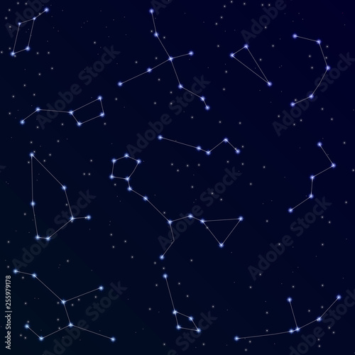 Star chart.Constellations sky map on night dark background 